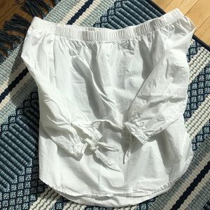 Off the shoulder white top with sleeves that tie